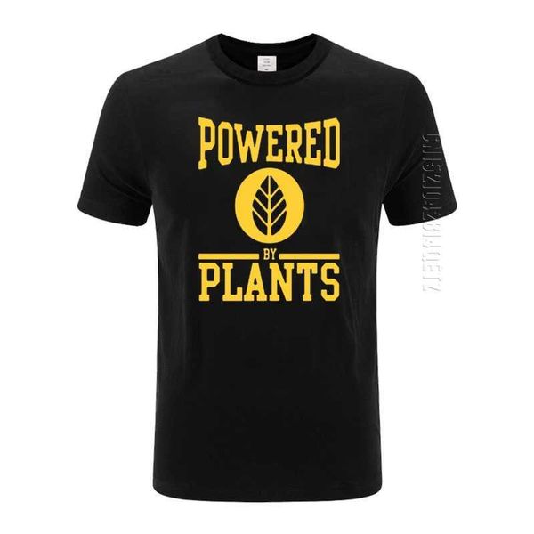

men's t-shirts funny male t-shirt men hipster joke tee vegetarian vegan 100% crew neck cotton summer power by plants t shirts, White;black
