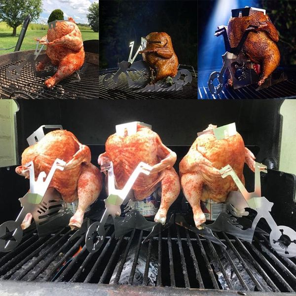 

tools & accessories portable motorcycle style chicken holder grill rack bbq stainless steel indoor outdoor use roasting
