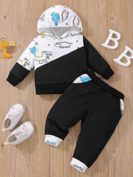 

baby dinosaur print hoodie & sweatpants she, White