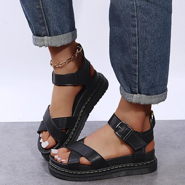 

sandals women's summer style solid color buckle thick-soled casual shoes comfortable outdoor open-toed 2021, Black