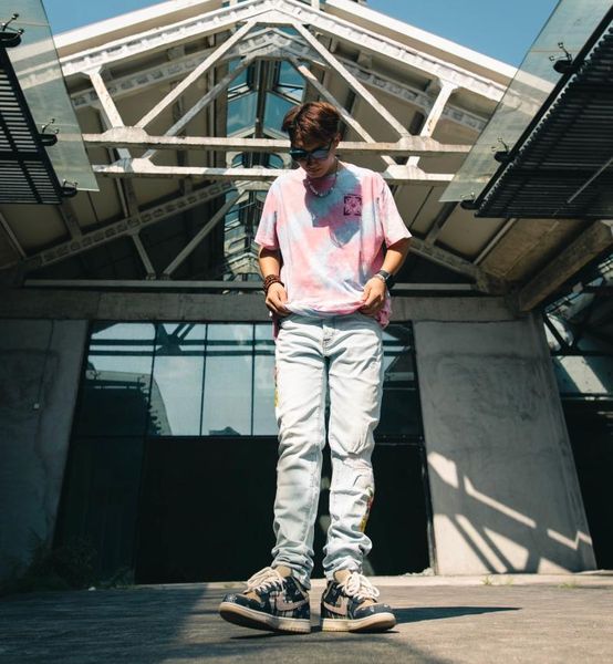 

men's jeans high brand street off ripped embroidered washed blue man pants streetwear slim trousers men's clothing