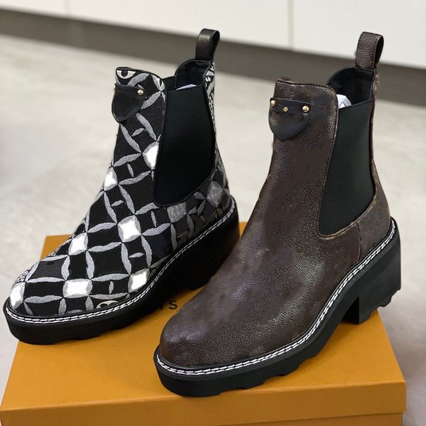 

fashion beaubourg ankle boot designer chelsea boot genuine leather thick high heels winter coarse heel shoes laureate desert boot with box, Black