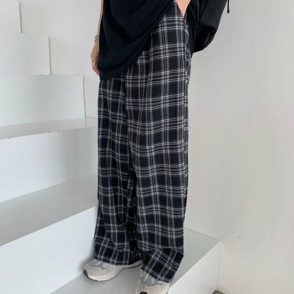 

women's pants & capris plaid women casual chic oversize 3xl loose wide leg trousers ins retro teens harajuku hip-hop all-match street, Black;white