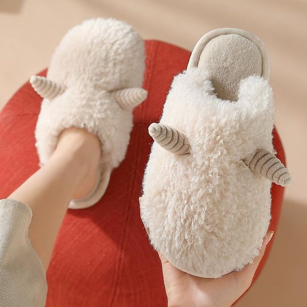 

slippers 2021 winter women's cotton female lovely home indoor warm thick bottom couple plush male autumn, Black