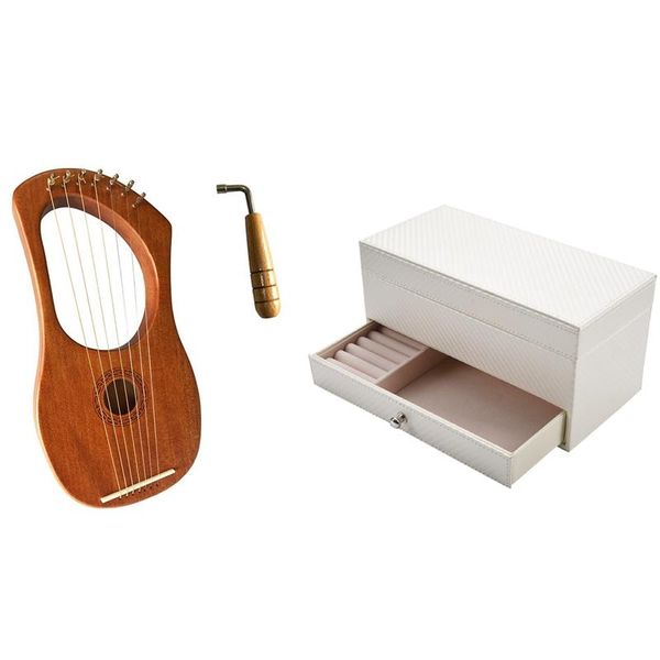 

watch boxes & cases 1 pcs 4 compartment storage box harp seven-stringed musical instrument liqin with tuning wrench, Black;blue