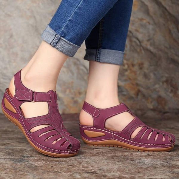 

sandals 2021 summer wedges platform female shoes sewing buckle comfortable casual hollow out women's plus size, Black