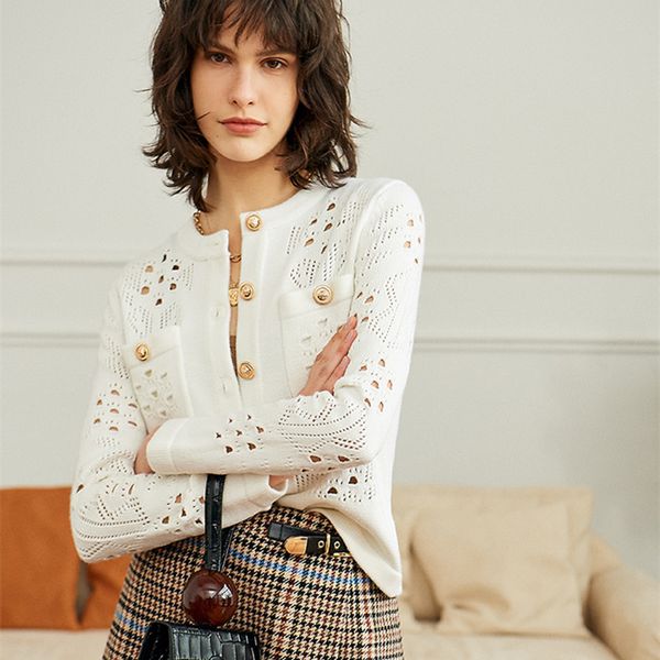 

sweaters cute women crop 2021 spring fashion hollow out black knit sweater white cardigan bluouse, White;black