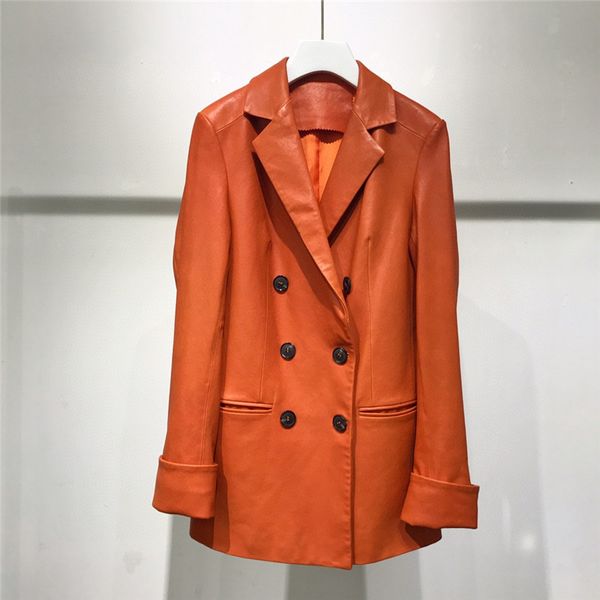 

women's jackets real genuine leather jacket women clothes 2021 100% sheepskin coat spring korean vintage elegant ol slim suit outw, Black;brown