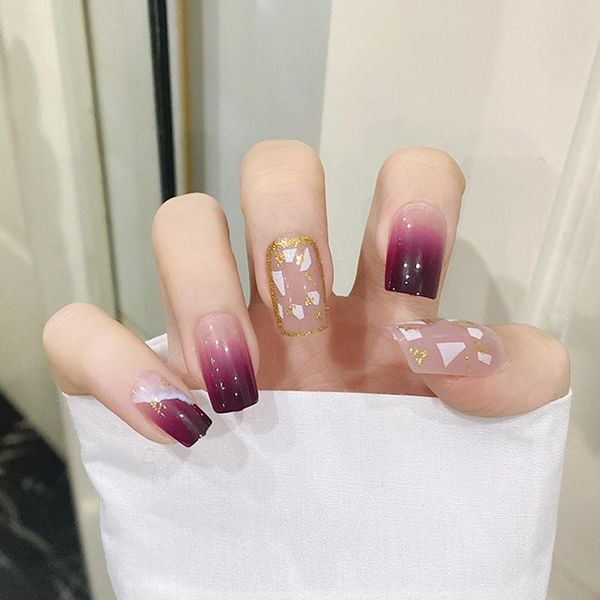 

false nails 24pcs long coffin square-head shape elegant fashion detachable fake lasting nail art suit for women's daliy life, Red;gold