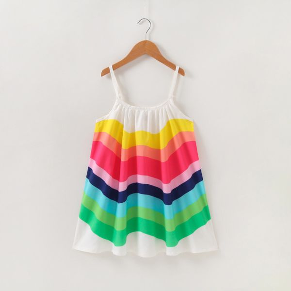 Mädchen Regenbogen Hosenträger Kleider Sommer 2021 Kinder Kleidung Boutique 1-5T Kleine Mädchen Sleeveles Casual Kleider Mode Stilvolle