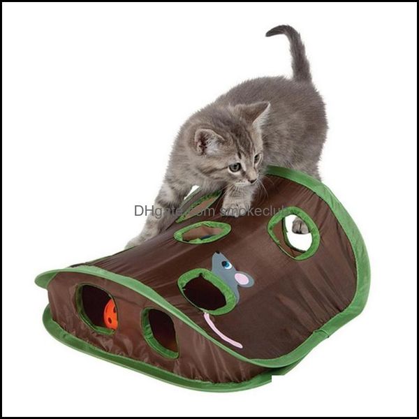 Supplies de gato Home Gardencat Brinquedos Pet Ratos Game Barraca de Brinquedo Bell com 9 buracos gatos jogando túnel Dobrável rato caça mantém gatinho