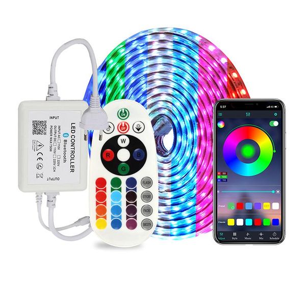 

strips rgb led strip ip67 waterproof ac220v lights 60leds/m smd with wireless bluetooth controller plug lighting