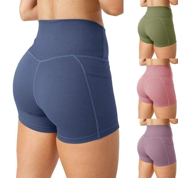 

slim fit high waist yoga sport shorts women's print workout hidden pockets athletic legs gym clothing 2021 outfit