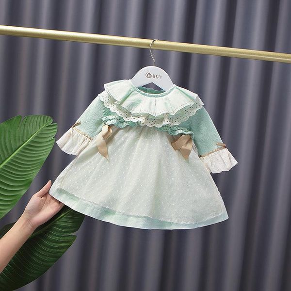 

girl's dresses sweet autumn princess 2pcs clothes set baby girls children kids knitwear cardigan+sleeveless lace bow dress, Red;yellow