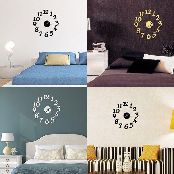 

wall clocks creative diy quiet clock watch home office decor klok mural art 3d arabic numeral sticker