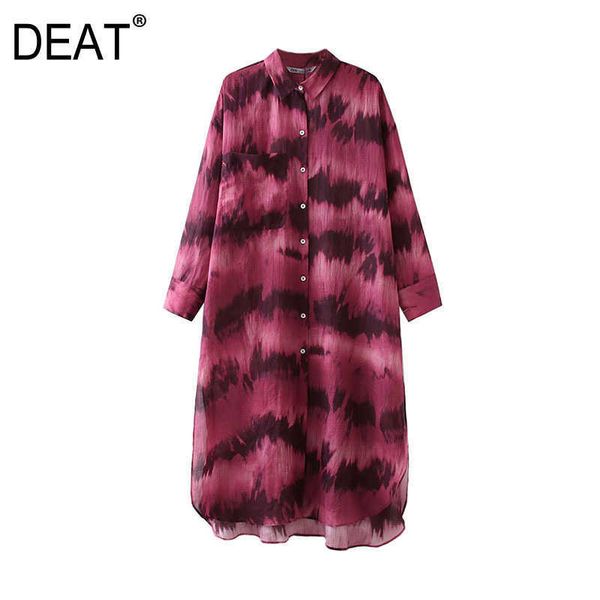 

[deat] spring fashion turn-down collar long sleeve printing single-breasted loose casual women shirt 13c783 210527, White