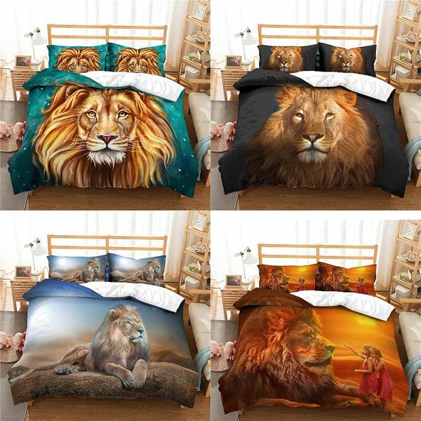 

home textile luxury 3d lion print 2/3pcs comfortable duvet cover pillowcase bedding sets  and king eu/us/au size