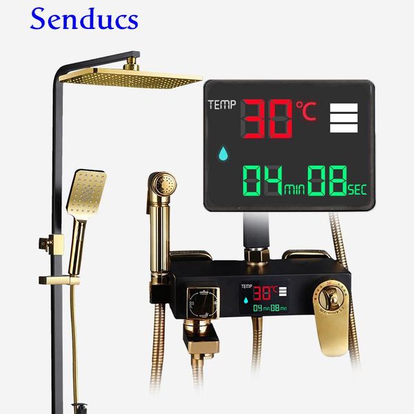 

bathroom shower set luxury black gold digital system brass bathtub mixer faucets rainfall thermostatic sets