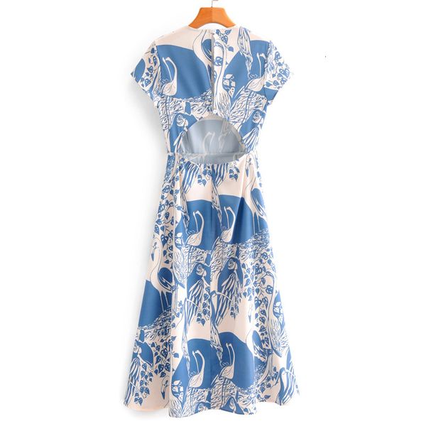 

dresses xianhe printing summer new slim slimming wild short sleeve female round neck print back hollow long women's dress, Black;gray