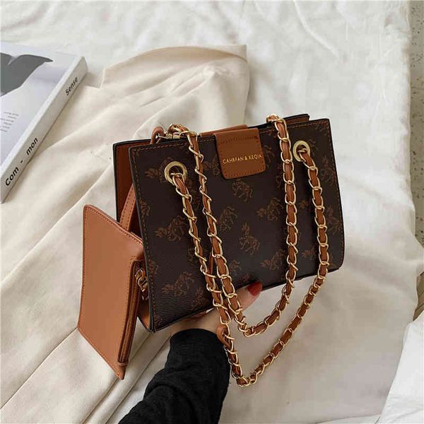 

2022 latest handbag factory store on foal printed metal chain shoulder strap small square steamed stuffed bun mother zero purse size women&#