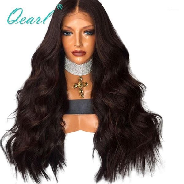 

440gram dark brown color 22" 24" 26" long lace front wigs super thick high density brazilian remy hair 13x4 wavy wig qearl1, Black;brown