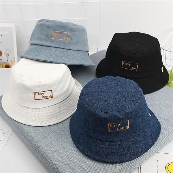 

letter embroidery bucket hat fisherman outdoor travel sun cap hats for children boys and girls 109, Blue;gray