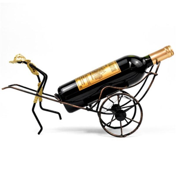 

creativity chinese style gift human rickshaw wine rack retro iron home decoration stand bottle holder tableracks