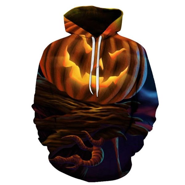 

men's hoodies & sweatshirts halloween 3d evil pumpkin printed hoodie casual long sleeve hooded harajuku pullover hip hop moletom, Black