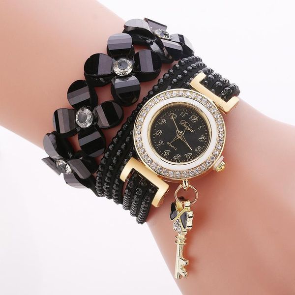 

wristwatches fashion women diamond-encrusted digital watch ladies key pendant wrist bracelet for clock, Slivery;brown