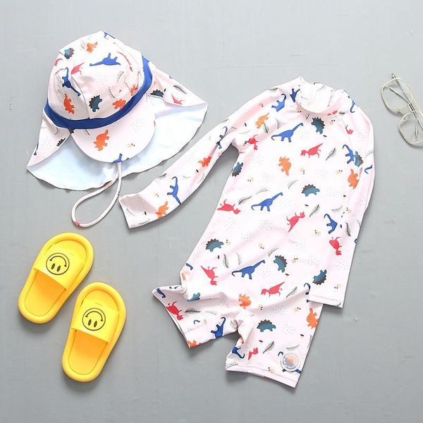 

two-piece suits boy swimsuit uv long sleeve one piece with cap children's swimwear bathing baby toddler beachwear kids swim suit child