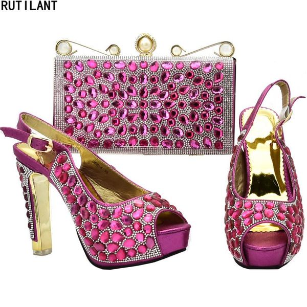 

italian designer shoes and bags matching set in heels bag decorated with rhinestone luxury women for wedding dress, Black
