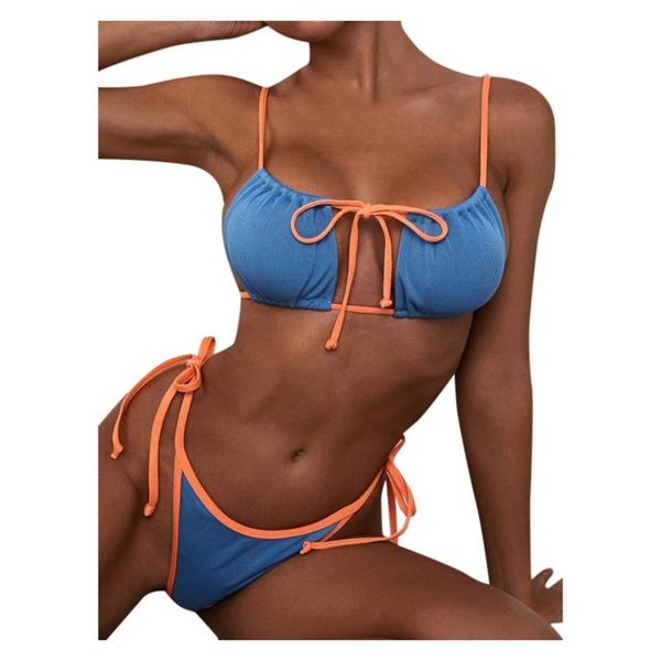 

women's swimwear strappy square halter two-piece bikini swimsuit ladies assorted color matching backless two piece 2021, White;black