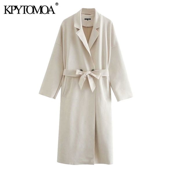 

kpytomoa women fashion with belt faux suede trench coat vintage long sleeve side pockets female outerwear chic overcoat 210825, Tan;black