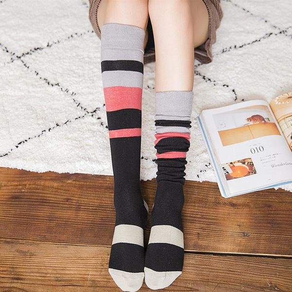 

socks & hosiery peonfly wide stripe striped rainbow stitching thigh high happy women funny colorful casual cotton autumn stockings, Black;white