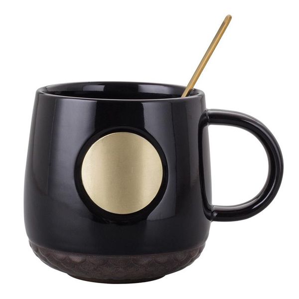 

mugs oeand creative ceramic cup fish scale bronze mug with cover