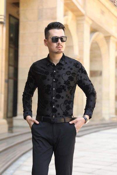 

men's casual shirts mens floral long sleeve urban blouse -4xl, White;black