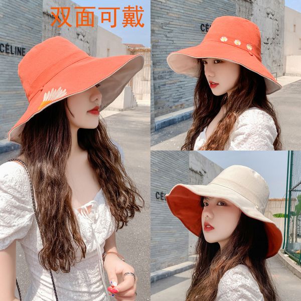 

summer new double-sided fisherman's female designer face small embroidery daisy eaves sunshade hat