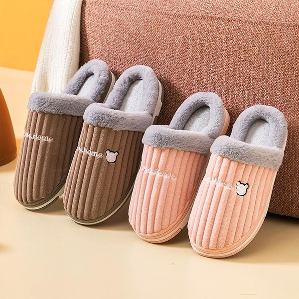 

slippers 2021 home women full fur winter warm plush bedroom non-slip couples shoes indoor ladies furry, Black