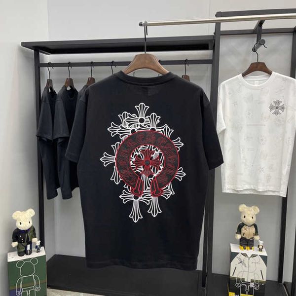 

fashion outlet 21ss chrome fengchao brand ch cro back phantom cross horseshoe leather round neck short sleeve t-shirt unisex, White;black