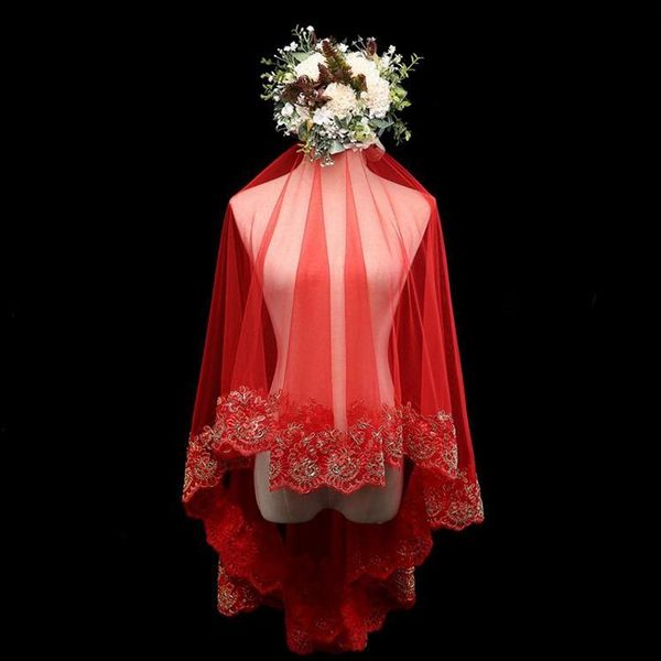 

bridal veils arrival lace appliques red veil wedding accessories de mariage short velos novia veu noiva, Black