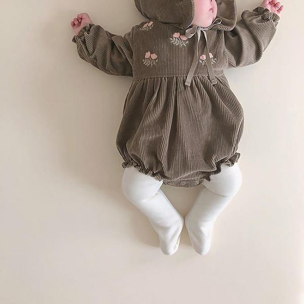 

yoga outfit 2021 korean children's embroidered corduroy baby bodysuit with hat