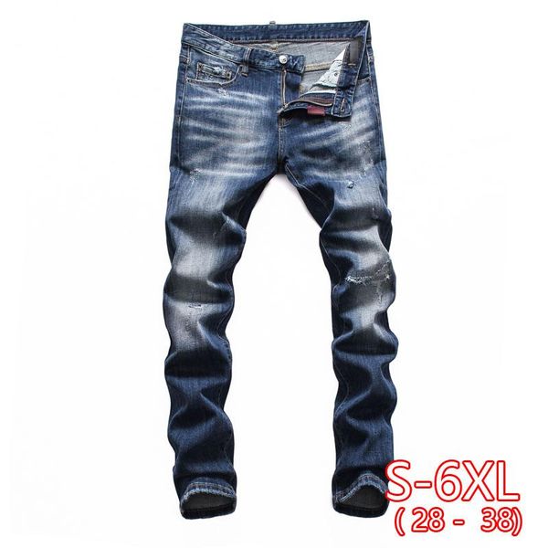 

men's jeans 2021 summer denim pants slim straight dark blue regular fit leisure long trousers men