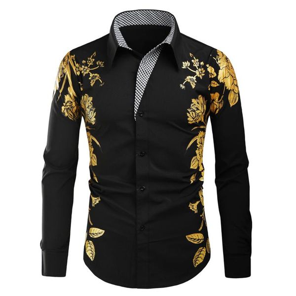

men's casual shirts 2021 men fashion shirt autumn and winter bronzing printing long-sleeved lapel camisas de hombre, White;black
