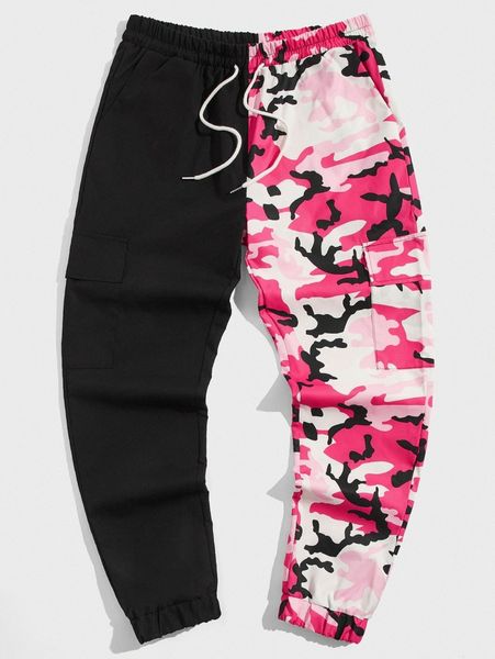 

romwe guys colorblock camo pants n7ah#, Black
