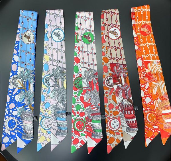 

scarves 2021 h home silk long strip scarf small ribbon headband binding bag handle, Blue;gray