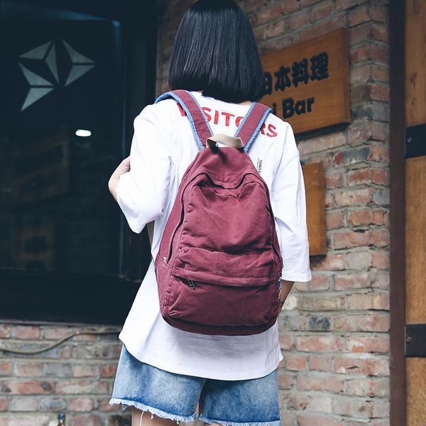 

backpack fashion made old art washable canvas sen department preppy men's and women's schoolbag light travel bag