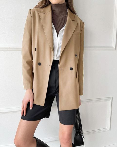 

women's suits & blazers office lady double breasted formal women autumn winter elegant suit jacket black white loose outerwear coats 20, White;black