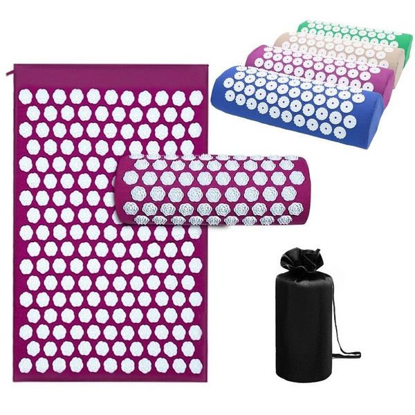 

acupuncture massage pad yoga mat cushion acupressure relieve stress back body pain spike mat/pillow mats