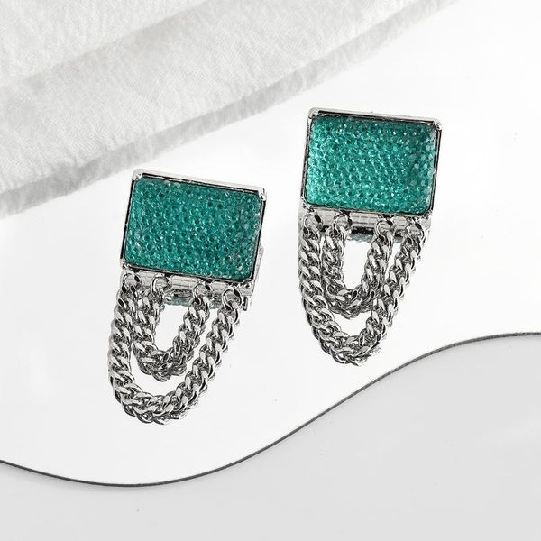 

dangle & chandelier lifefontier vintage green square drop earrings for women geometric resin silver color metal chain long tassel jewelry