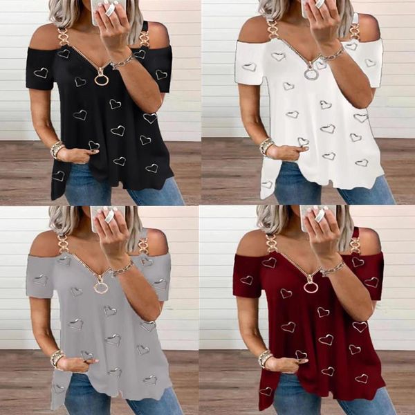 

women's t-shirt loose t-shirts women jumpers short sleeve deep v-neck woman pullover female off-shoulder fashion cloth undershitfc, White